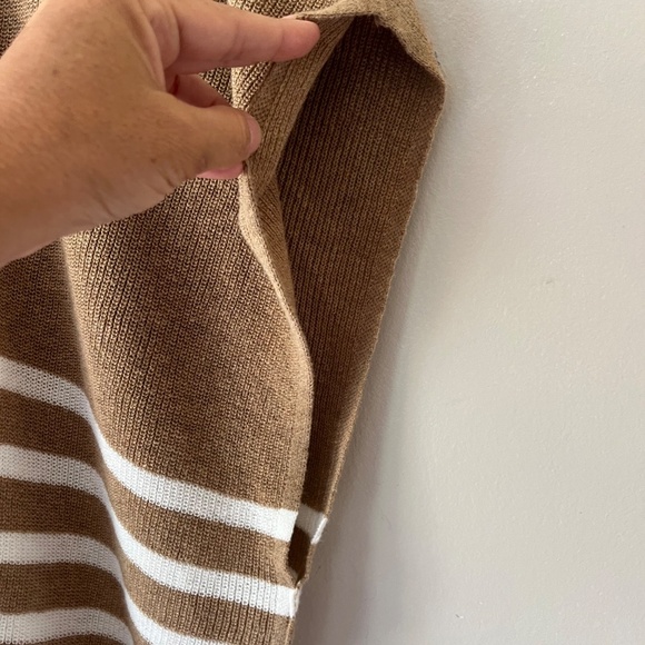 J.CREW One Size Tan White Mock Neck Poncho Stripe Pullover Sweater Kimono Sleeve - Picture 6 of 9